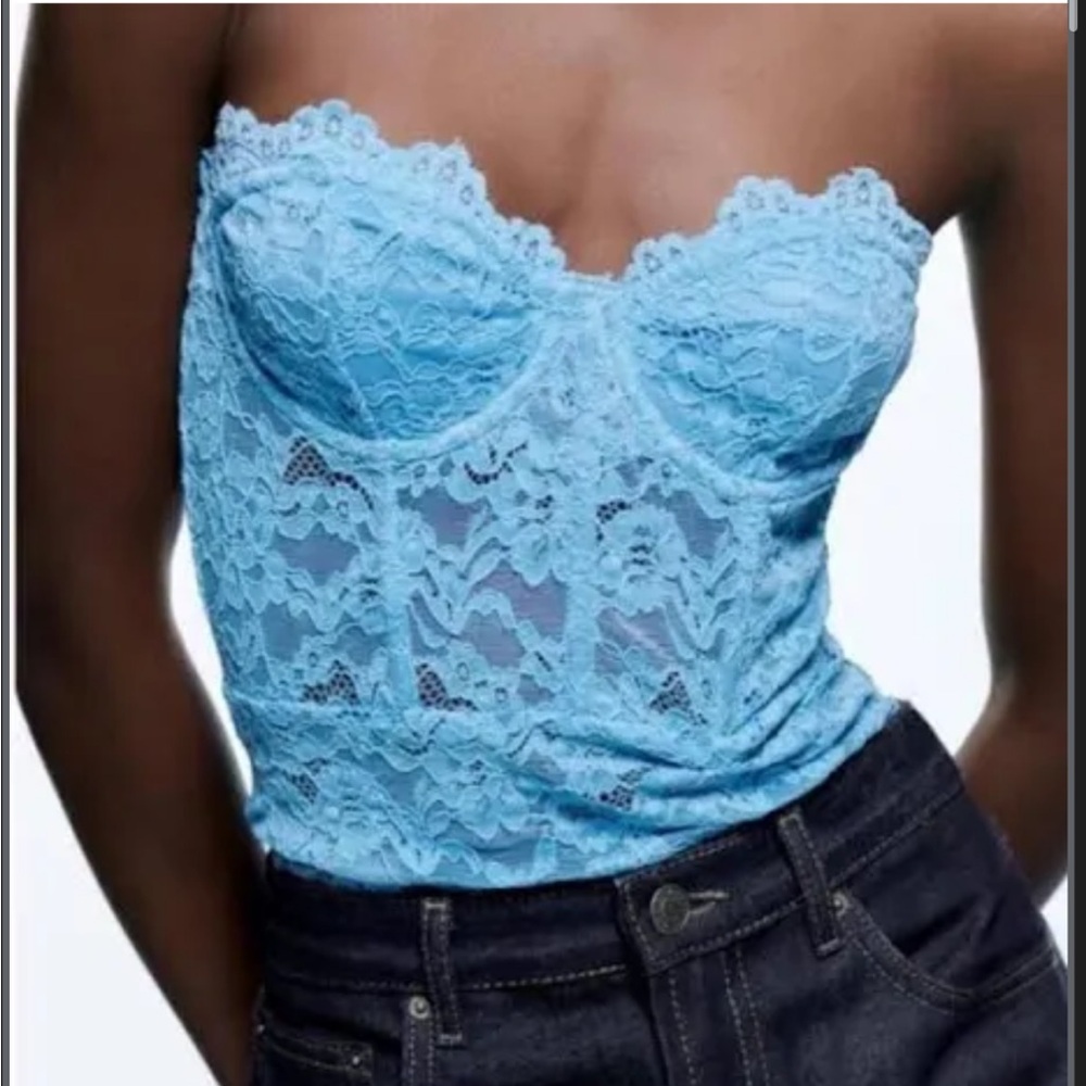 Zara blue lace bodysuit